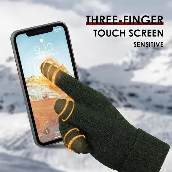 Women's Dark Green Touch Screen Elastic Knit Lined Stylish Winter Warm Gloves